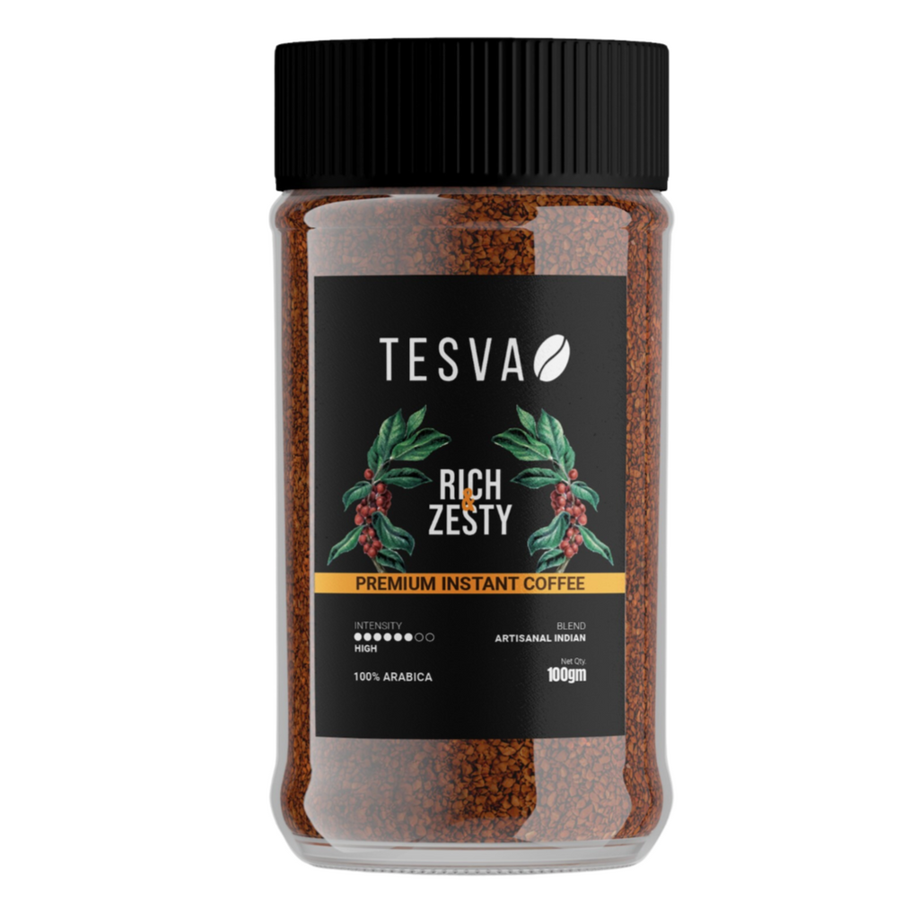 Tesva Instant Coffee, Artisanal Indian Blend, 100gm, Granule, Glass Bottle