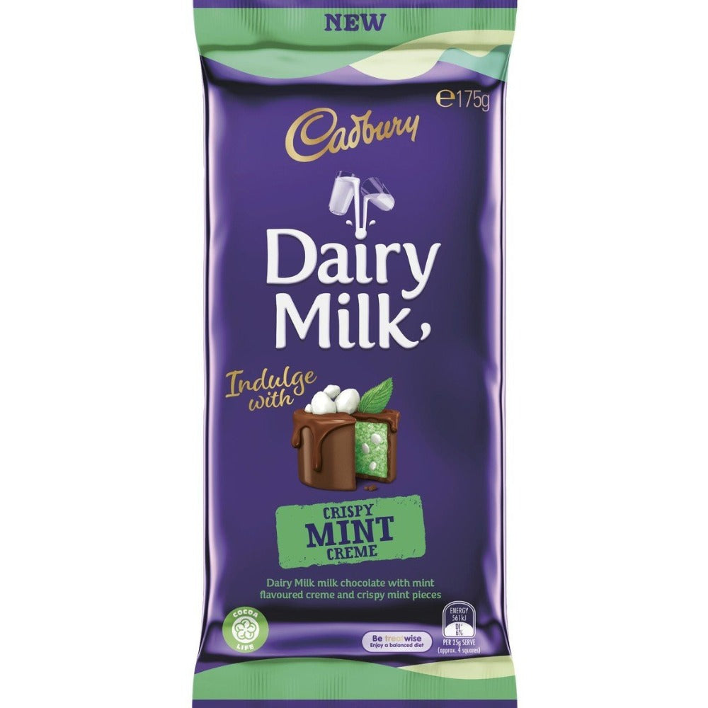 Cadbury Dairy Milk Australia Crispy Mint Creme Chocolate Block
