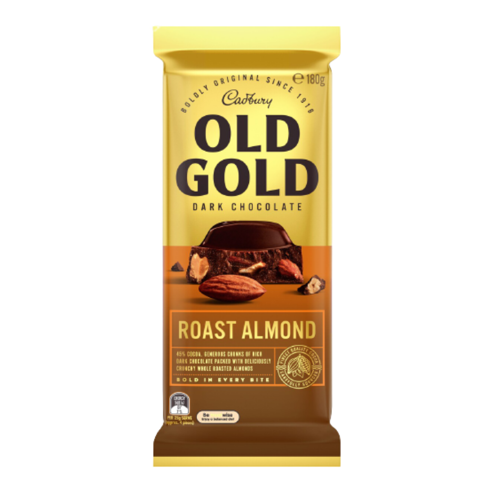 Cadbury Old Gold Australia Roast Almond Dark Chocolate Block