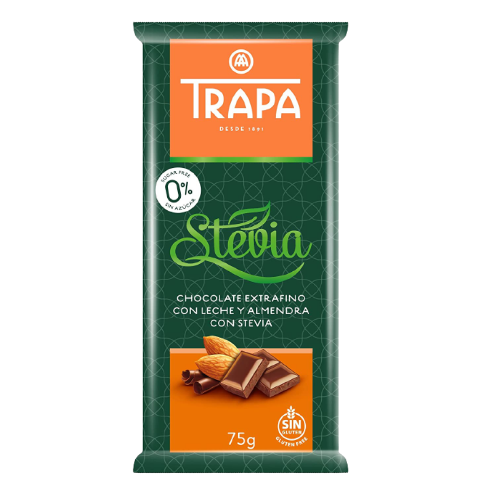 Trapa Stevia Dark Chocolate with almonds (0 % added sugar)