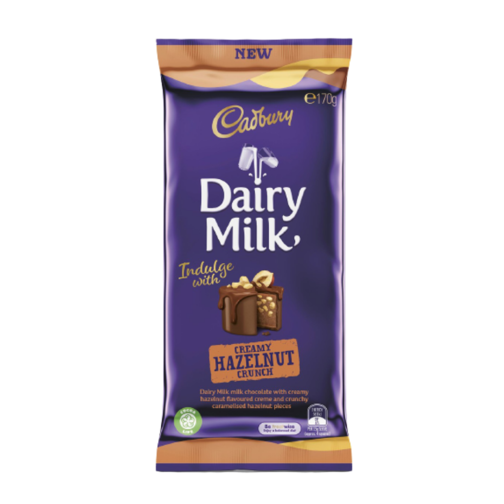 Cadbury Dairy Milk Australia Creamy Hazelnut Crunch Chocolate Block